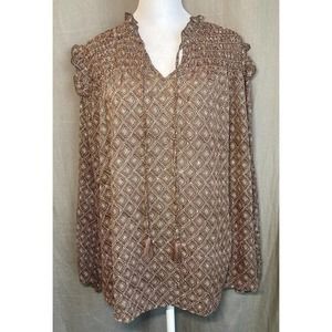 Grand And Greene Anthropologie NWT Women's Print Tunic Top Brown Shirt Large